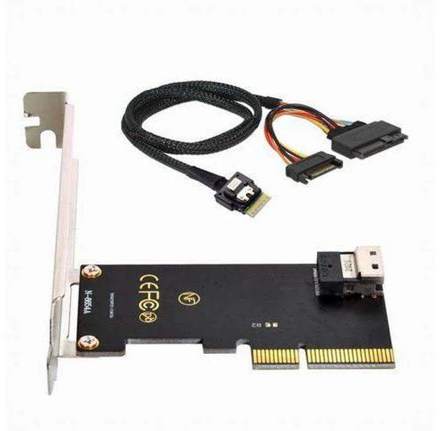 Alt view image 2 of 7 - PCI-E 3.0 4.0 to SFF-8654 Slimline SAS Card Adapter and U.2 U2 SFF-8639 NVME PCIe SSD Cable for Mainboard SSD