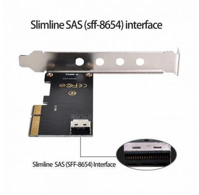 Alt view image 5 of 7 - PCI-E 3.0 4.0 to SFF-8654 Slimline SAS Card Adapter and U.2 U2 SFF-8639 NVME PCIe SSD Cable for Mainboard SSD