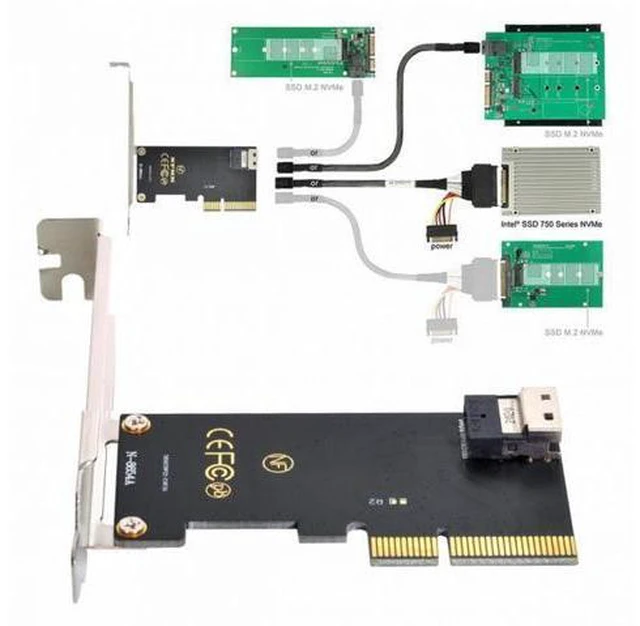 Alt view image 7 of 7 - PCI-E 3.0 4.0 to SFF-8654 Slimline SAS Card Adapter and U.2 U2 SFF-8639 NVME PCIe SSD Cable for Mainboard SSD