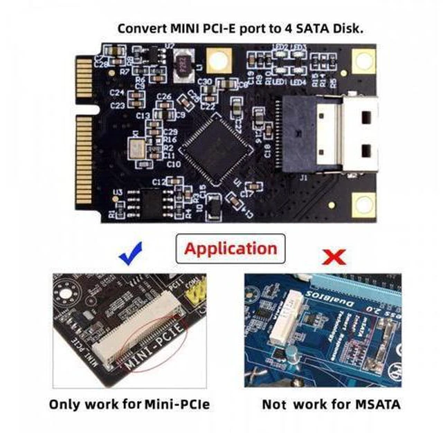 Alt view image 6 of 7 - Mini PCI-E PCI Express to Slimline SFF-8654 SATA 3.0 Four Ports Adapter Converter 6Gbps Disk Extension Card for SSD