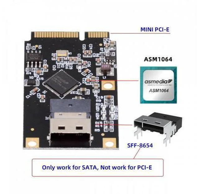 Alt view image 7 of 7 - Mini PCI-E PCI Express to Slimline SFF-8654 SATA 3.0 Four Ports Adapter Converter 6Gbps Disk Extension Card for SSD