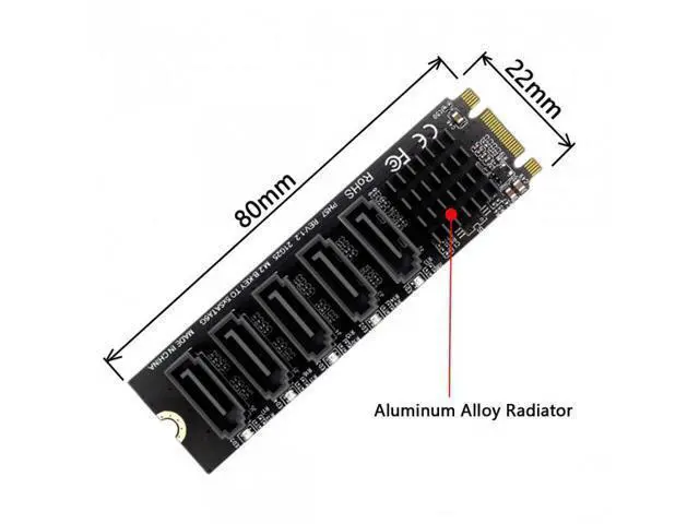 Alt view image 2 of 5 - NGFF Key B+M to SATA 3.0 6Gbps 5 Ports Adapter Converter Port Multiplier Selector JMB575 2280