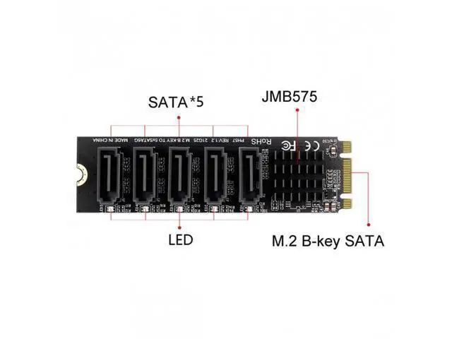 Alt view image 4 of 5 - NGFF Key B+M to SATA 3.0 6Gbps 5 Ports Adapter Converter Port Multiplier Selector JMB575 2280