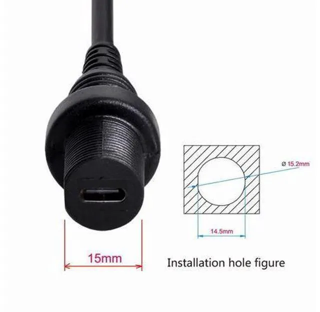 Alt view image 4 of 6 - HKCY UC-043 Waterproof USB-C Type-C USB 3.1 Extension Flush Car Mount Extension Cable for Dashboard Panel