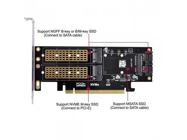 Alt view image 4 of 7 - SM PCI Express PCI-E 3.0 & Dual SATA to NGFF NVME MSATA M-Key B/M-key SSD Card Adapter 3in1