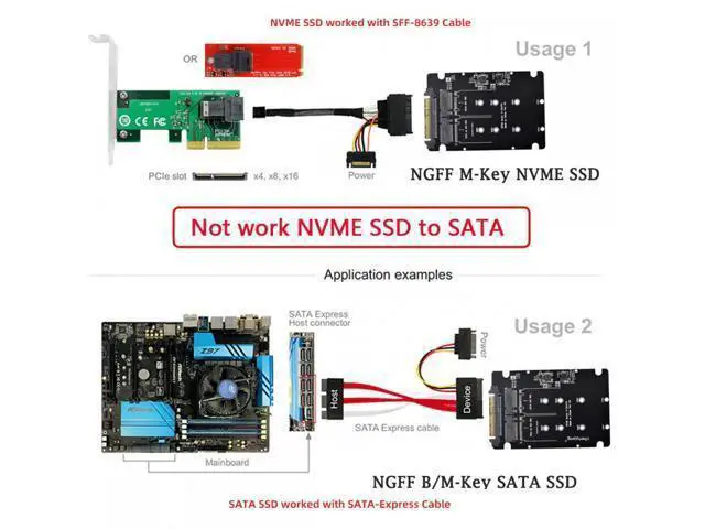 Alt view image 3 of 7 - SFF-8639 NVME U.2 to Combo NGFF M.2 M-key SATA PCIe SSD Adapter for Mainboard Compatible with SSD 750 p3600 p3700