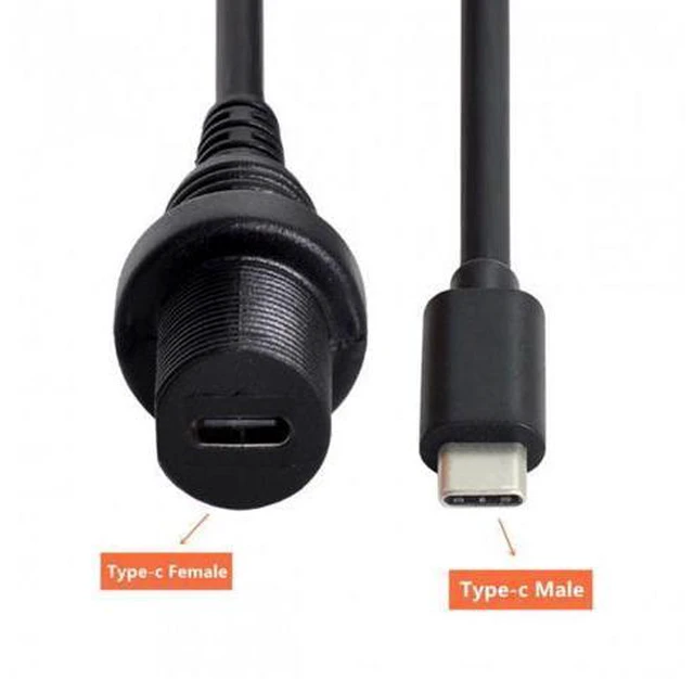 Alt view image 2 of 6 - HKCY UC-043 Waterproof USB-C Type-C USB 3.1 Extension Flush Car Mount Extension Cable for Dashboard Panel