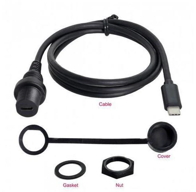 Alt view image 3 of 6 - HKCY UC-043 Waterproof USB-C Type-C USB 3.1 Extension Flush Car Mount Extension Cable for Dashboard Panel