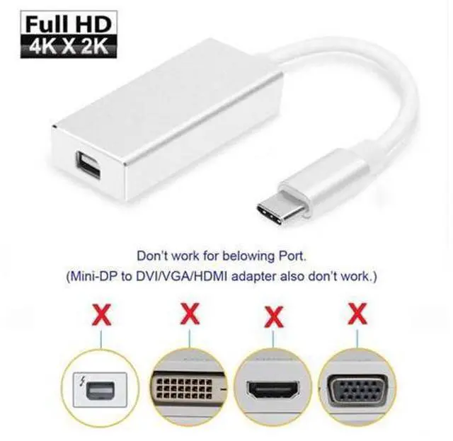 Alt view image 5 of 7 - HKCY UC-083 USB-C USB 3.1 Type C to Mini DisplayPort DP 1080p HDTV Adapter Cable with Silver Case for Laptop Macbook