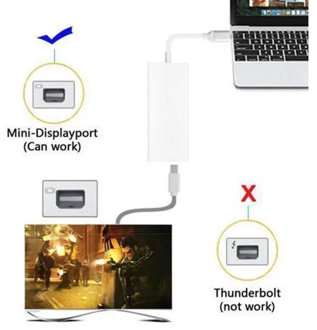 Alt view image 6 of 7 - HKCY UC-083 USB-C USB 3.1 Type C to Mini DisplayPort DP 1080p HDTV Adapter Cable with Silver Case for Laptop Macbook