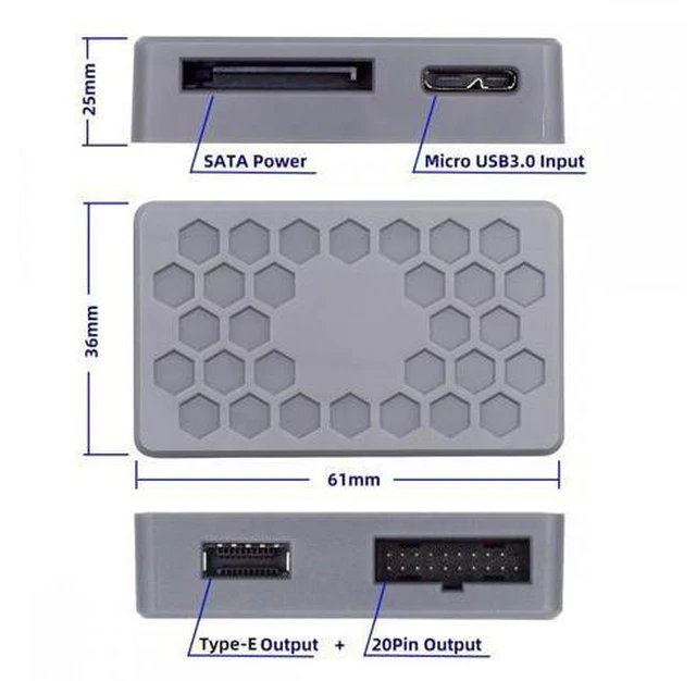 Alt view image 3 of 7 - Type-E USB 3.1 Front or 19/20Pin Header or Micro-USB3.0 to USB 3.0 19/20Pin and Type-E Socket Dual Ports Female PCBA Type Adapter Splitter HUB 5Gbps