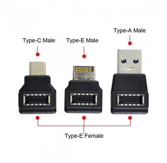Alt view image 2 of 6 - HKCY UC-013 3pcs USB 3.1 Front Panel Header Female Type-E to Male Type-AType-C USB-C Motherboard Extension Data Angled Adapter
