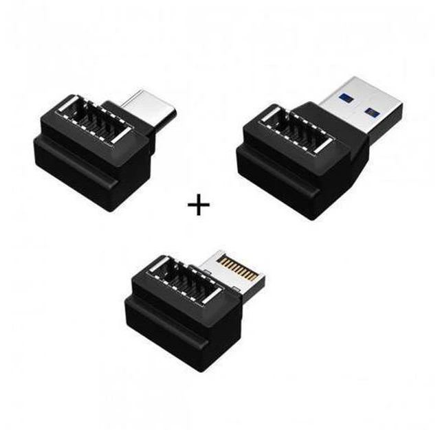 Main image of HKCY UC-013 3pcs USB 3.1 Front Panel Header Female Type-E to Male Type-AType-C USB-C Motherboard Extension Data Angled Adapter