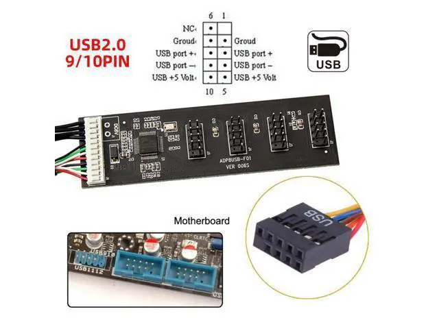 Alt view image 6 of 7 - HKCY U2-053 USB 2.0 9pin 10pin Header 1 to 4 Female Splitter Extension Cable HUB with IDE 5V Power Connector Adapter Port Multilier