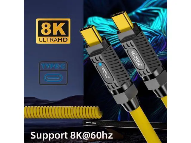 Alt view image 4 of 7 - 1.8M Stretch Coiled USB-C USB4 Cable 20Gbps 140W 8K for Gaming Keyboard Mouse Type-C Male to Male Cable Power & Data