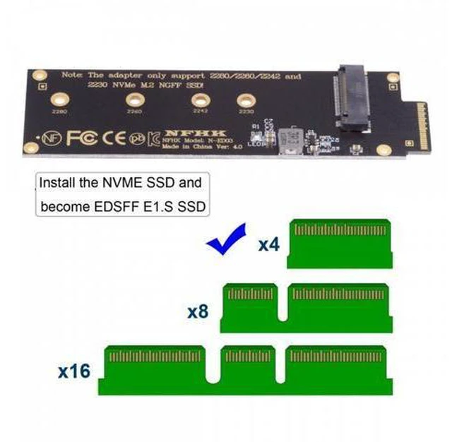 Alt view image 4 of 7 - NVMe NGFF M-key 4X to PCI-E Ruler 1U GEN-Z EDSFF Short SSD E1.S Host Carrier Adapter