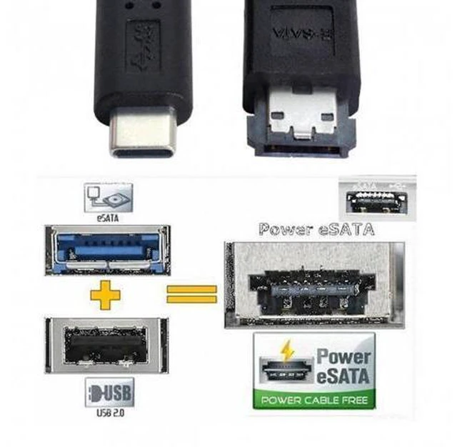 Alt view image 6 of 6 - HKCY UC-014 USB-C Type-C to Power Over eSATA DC5V Adapter USB3.0 to HDD/SSD/ODD eSATAp Converter