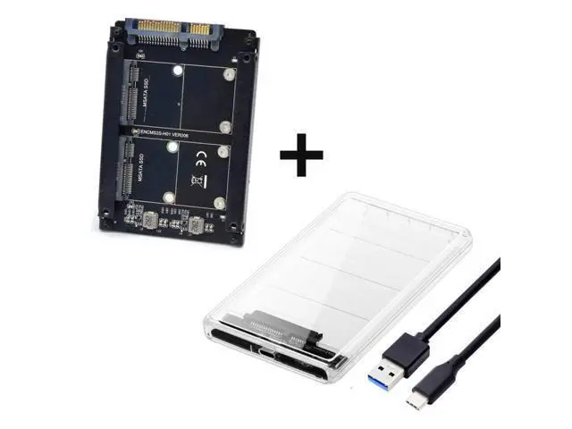 Alt view image 2 of 7 - HKCY Dual MSATA Mini-SATA SSD Card JBOD Raid0 Span Bridge to USB3.0 Type-C USB-C 2.5inch SATA Combo Enclosure