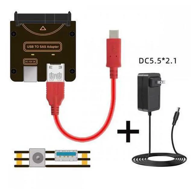 Main image of SFF-8482 SAS 29Pin to USB Type-C & Type-A 5Gbps Hard Disk Drive Raid Adapter with Chipset and Power Port (Need 12V/3A Power Supply)