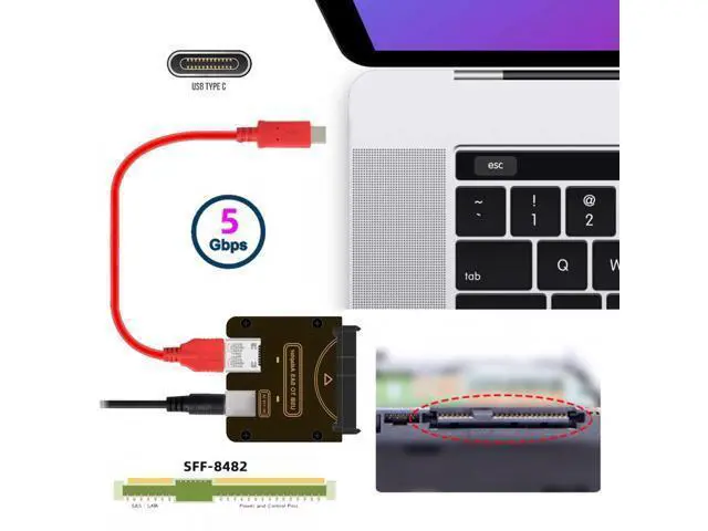 Alt view image 2 of 7 - SFF-8482 SAS 29Pin to USB Type-C & Type-A 5Gbps Hard Disk Drive Raid Adapter with Chipset and Power Port (Need 12V/3A Power Supply)
