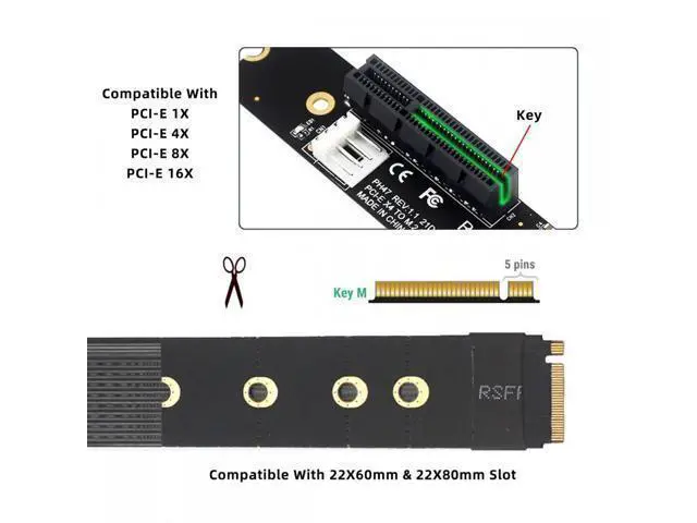 Alt view image 3 of 7 - M.2 NGFF NVMe M-Key to PCI-E X1 X4 X8 X16 Cable Graphics Card Extension Adapter PCI-Express for M2 2260 2280