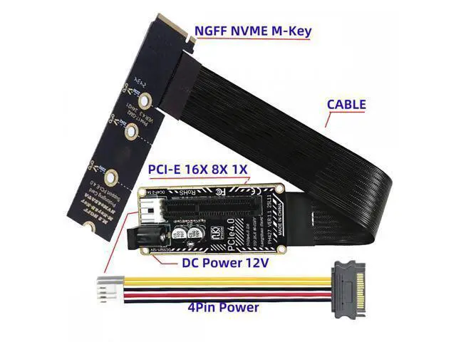 Alt view image 2 of 7 - M.2 NGFF NVMe M-Key Right Angled Type 90 Degree to PCI-E X1 X4 X8 X16 Cable Graphics Card Extension Adapter PCI-Express for M2 2260 2280
