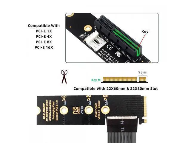 Alt view image 3 of 7 - M.2 NGFF NVMe M-Key Right Angled Type 90 Degree to PCI-E X1 X4 X8 X16 Cable Graphics Card Extension Adapter PCI-Express for M2 2260 2280