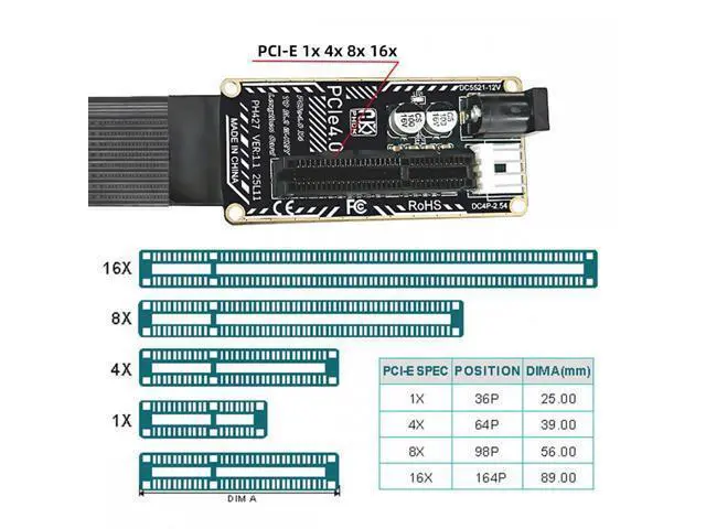Alt view image 4 of 7 - M.2 NGFF NVMe M-Key Right Angled Type 90 Degree to PCI-E X1 X4 X8 X16 Cable Graphics Card Extension Adapter PCI-Express for M2 2260 2280