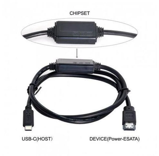 Alt view image 2 of 6 - HKCY UC-014 USB-C Type-C to Power Over eSATA DC5V Adapter USB3.0 to HDD/SSD/ODD eSATAp Converter