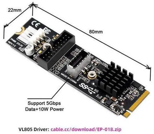 Alt view image 4 of 7 - 5Gbps Type-E USB 3.1 Front Panel Socket IDC & USB3.0 20Pin to NVME NGFF M-Key Express Card Adapter for Motherboard