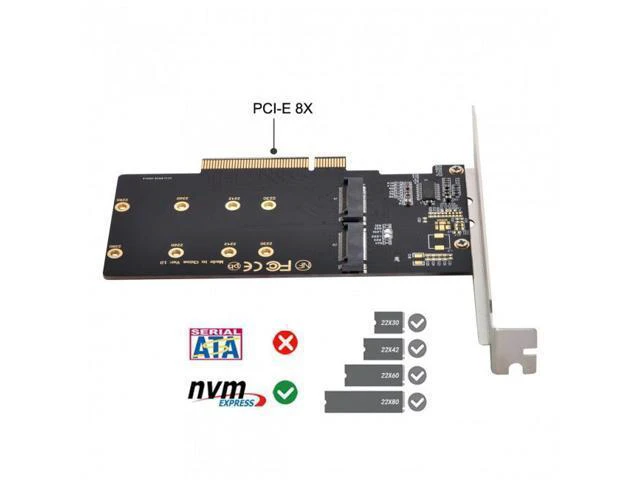 Alt view image 6 of 7 - SM Dual 2X NVME M.2 AHCI to PCIE Express 3.0 Gen3 X8 X16 Raid Card VROC Raid0 Hyper Adapter