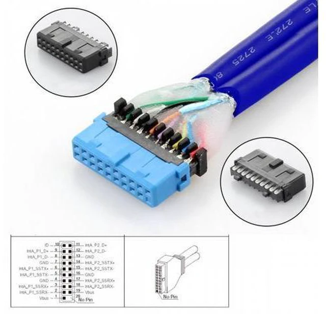 Alt view image 7 of 7 - Internal Four USB2.0 & USB 3.0 Female Mount Panel to Motherboard 9pin 19pin 20pin Baffle Cable with PCI Bracket 50cm