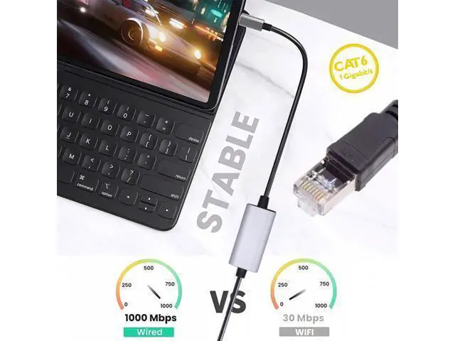Alt view image 6 of 7 - USB-C to Ethernet Cable USB Type-C to RJ45 Male Cord Directly Connected 1000Mbps Gigabit LAN Network Compatible with Thunderbolt3
