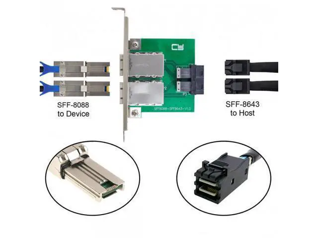 Alt view image 6 of 7 - Dual Ports Mini SAS SFF-8088 To Internal SAS HD SFF-8643 PCBA Female Adapter With Low Profile Bracket