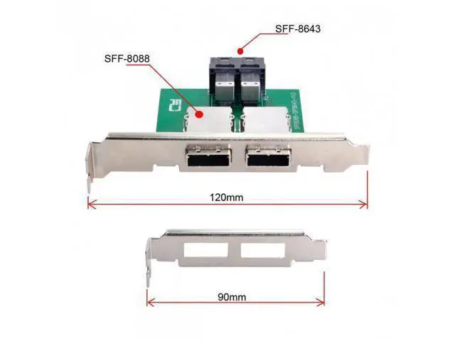 Alt view image 7 of 7 - Dual Ports Mini SAS SFF-8088 To Internal SAS HD SFF-8643 PCBA Female Adapter With Low Profile Bracket
