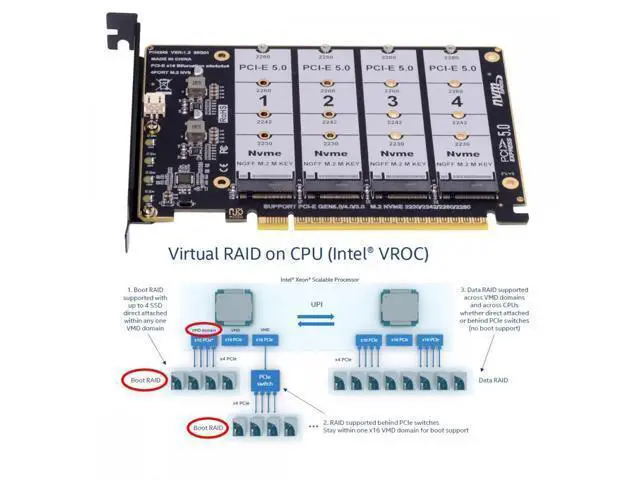 Alt view image 5 of 7 - 4X NVME M.2 NGFF SSD to Detachable Bifurcation PCIE Express 5.0 Gen5 Gen4 X16 Raid Card VROC Raid0 Hyper Adapter SA-024-NV004