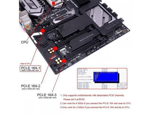 Alt view image 6 of 7 - 4X NVME M.2 NGFF SSD to Detachable Bifurcation PCIE Express 5.0 Gen5 Gen4 X16 Raid Card VROC Raid0 Hyper Adapter SA-024-NV004