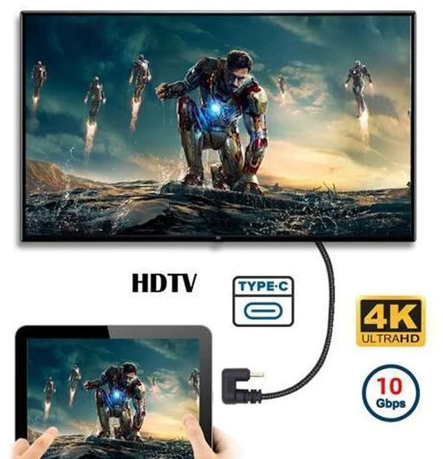 Alt view image 2 of 7 - HKCY 10Gbps USB3.1 Type C Male to Male Power Data Video Cable USB-C Opposite U Shape Back Angled for NS Switch Phone Laptop