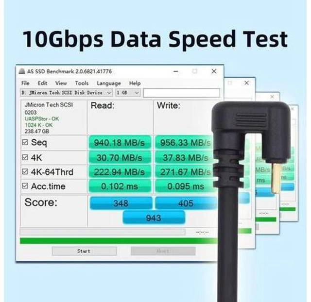 Alt view image 4 of 7 - HKCY 10Gbps USB3.1 Type C Male to Male Power Data Video Cable USB-C Opposite U Shape Back Angled for NS Switch Phone Laptop