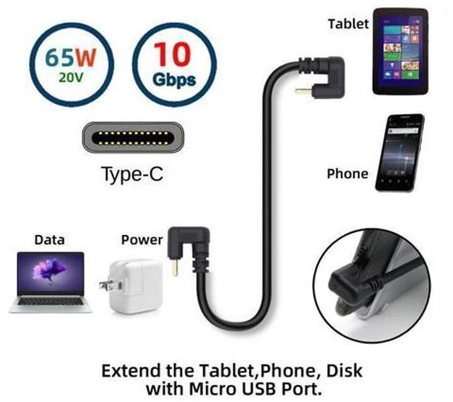 Alt view image 7 of 7 - HKCY 10Gbps USB3.1 Type C Male to Male Power Data Video Cable USB-C Opposite U Shape Back Angled for NS Switch Phone Laptop