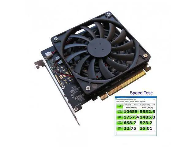 Alt view image 3 of 7 - HKCY SA-030 4X NVME M.2 AHCI to PCI-E Express 3.0 Gen3 X16 Raid Card with Fan VROC Raid0 Hyper Adapter