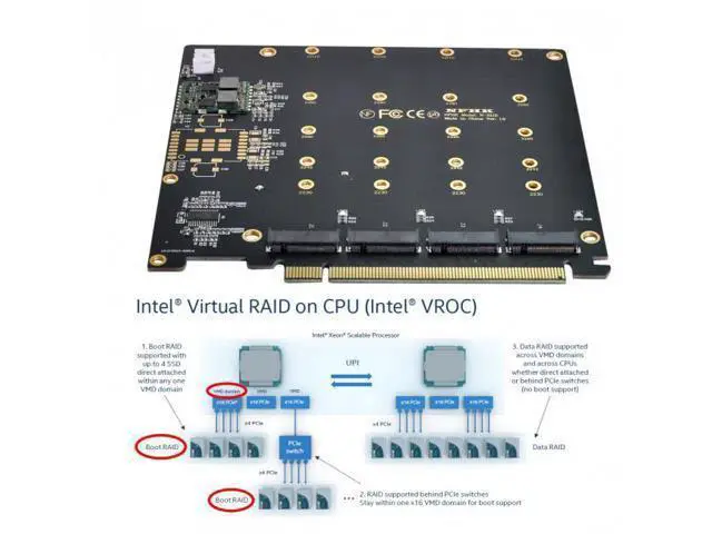 Alt view image 4 of 7 - HKCY SA-030 4X NVME M.2 AHCI to PCI-E Express 3.0 Gen3 X16 Raid Card with Fan VROC Raid0 Hyper Adapter