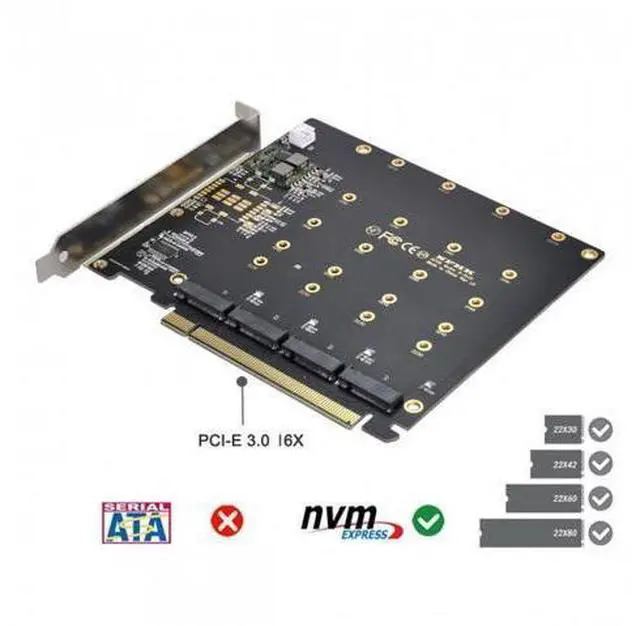 Alt view image 5 of 7 - HKCY SA-030 4X NVME M.2 AHCI to PCI-E Express 3.0 Gen3 X16 Raid Card with Fan VROC Raid0 Hyper Adapter
