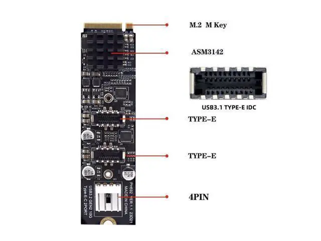 Alt view image 2 of 7 - HKCY 10Gbps Dual Type-E USB 3.1 Front Panel Socket to NVME NGFF M-Key Express Card Adapter for Motherboard
