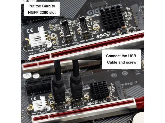 Alt view image 6 of 7 - HKCY 10Gbps Dual Type-E USB 3.1 Front Panel Socket to NVME NGFF M-Key Express Card Adapter for Motherboard