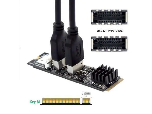 Alt view image 4 of 7 - HKCY 10Gbps Dual Type-E USB 3.1 Front Panel Socket to NVME NGFF M-Key Express Card Adapter for Motherboard