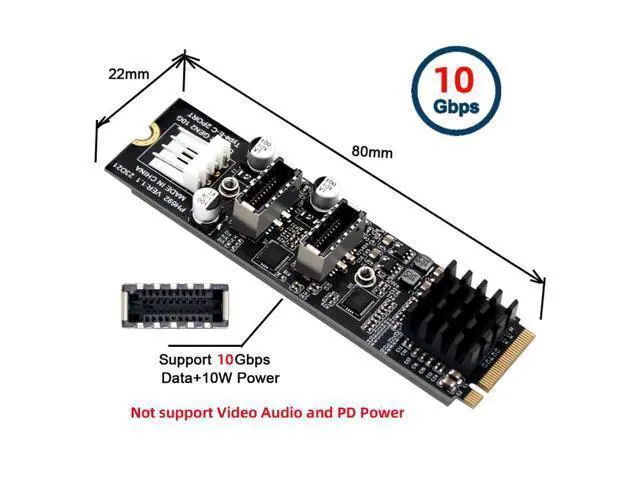 Alt view image 7 of 7 - HKCY 10Gbps Dual Type-E USB 3.1 Front Panel Socket to NVME NGFF M-Key Express Card Adapter for Motherboard