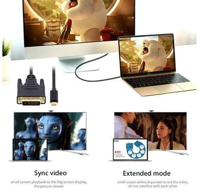 Alt view image 6 of 7 - HKCY USB 3.1 Type C USB-C Source to DVI 1080P 60hz Displays Male Monitor Cable for Laptop 1.8m