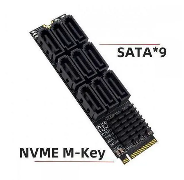 Main image of NGFF NVME M-Key PCI Express M.2 to 9 Ports SATA 3.0 6Gbps Adapter Converter Hard Drive Extension Card 2280 for NAS Computer