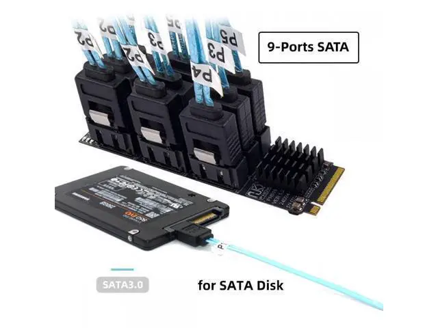 Alt view image 3 of 7 - NGFF NVME M-Key PCI Express M.2 to 9 Ports SATA 3.0 6Gbps Adapter Converter Hard Drive Extension Card 2280 for NAS Computer